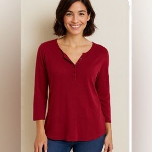Dress Barn Red Long Sleeve Henley Top Size Large Condition:EUC